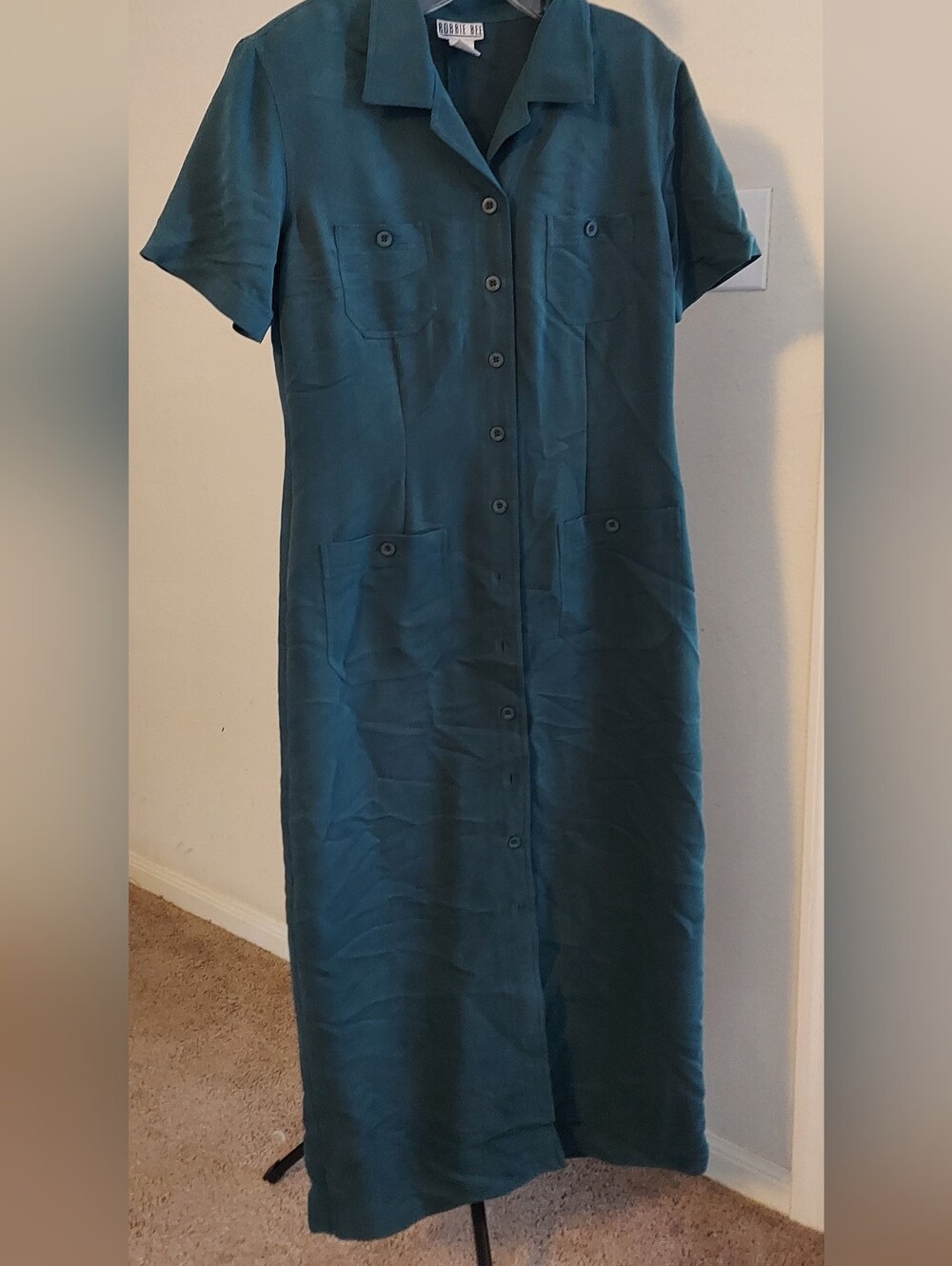 Robbie Bee Teal Short-Sleeve Button Midi Dress
